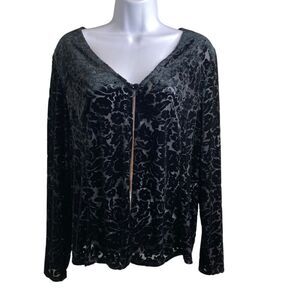 Carole Little Black Velvet Burnout Cardigan‎ Size 14 Dark Floral Victorian Goth